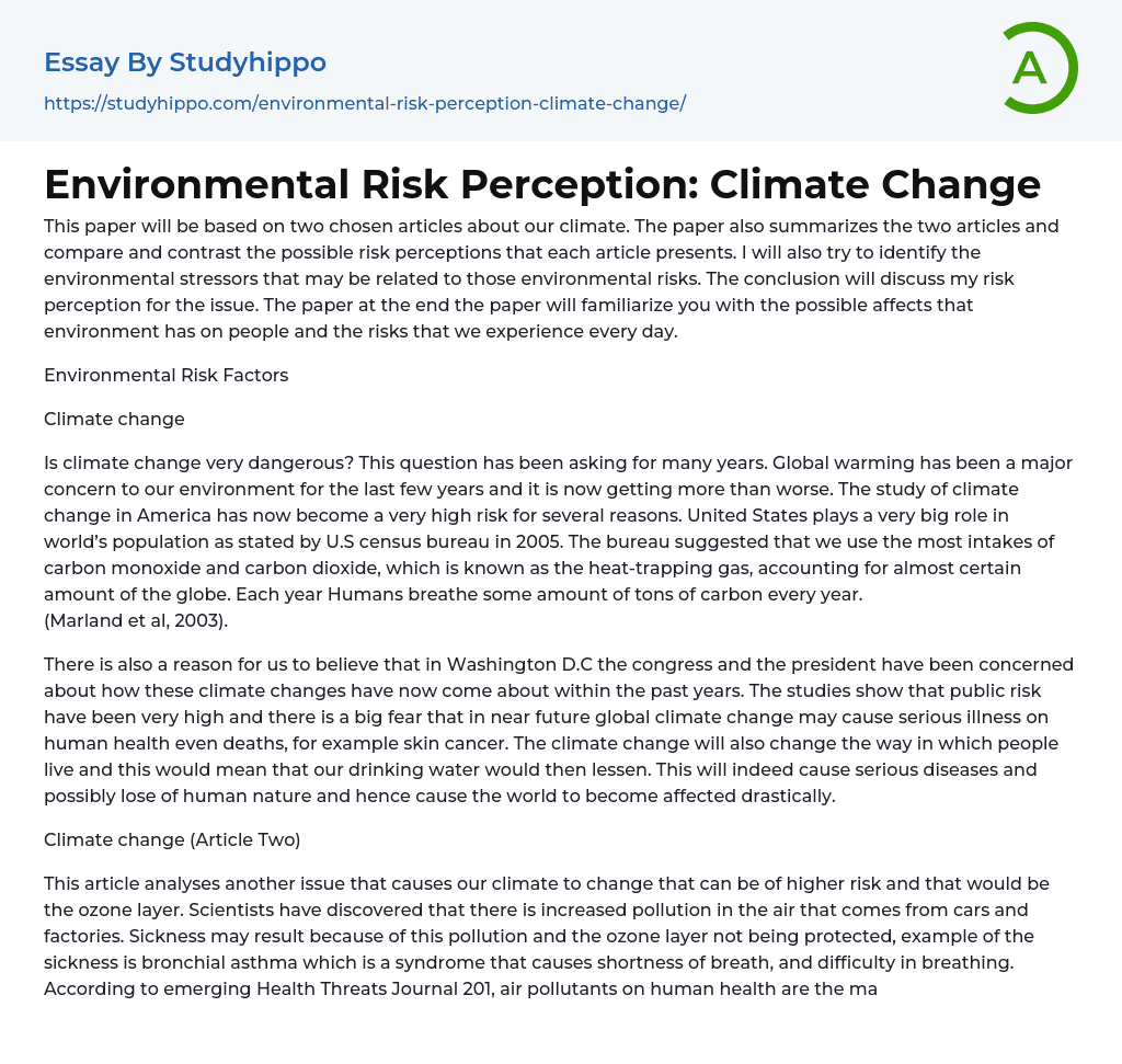 Environmental Risk Perception: Climate Change Essay Example