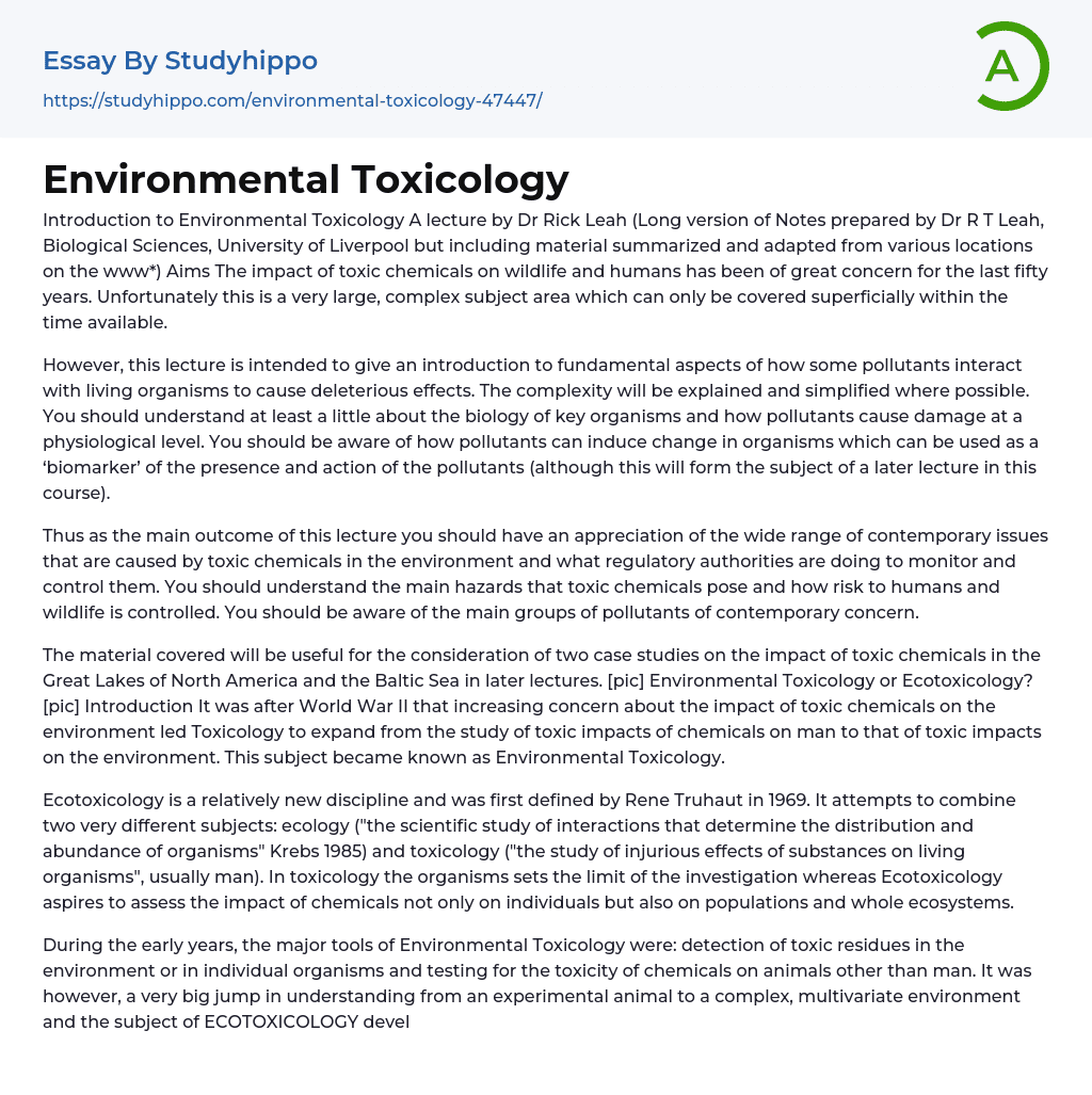 Environmental Toxicology Essay Example