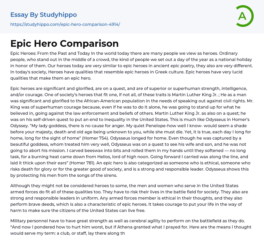 Epic Hero Comparison Essay Example