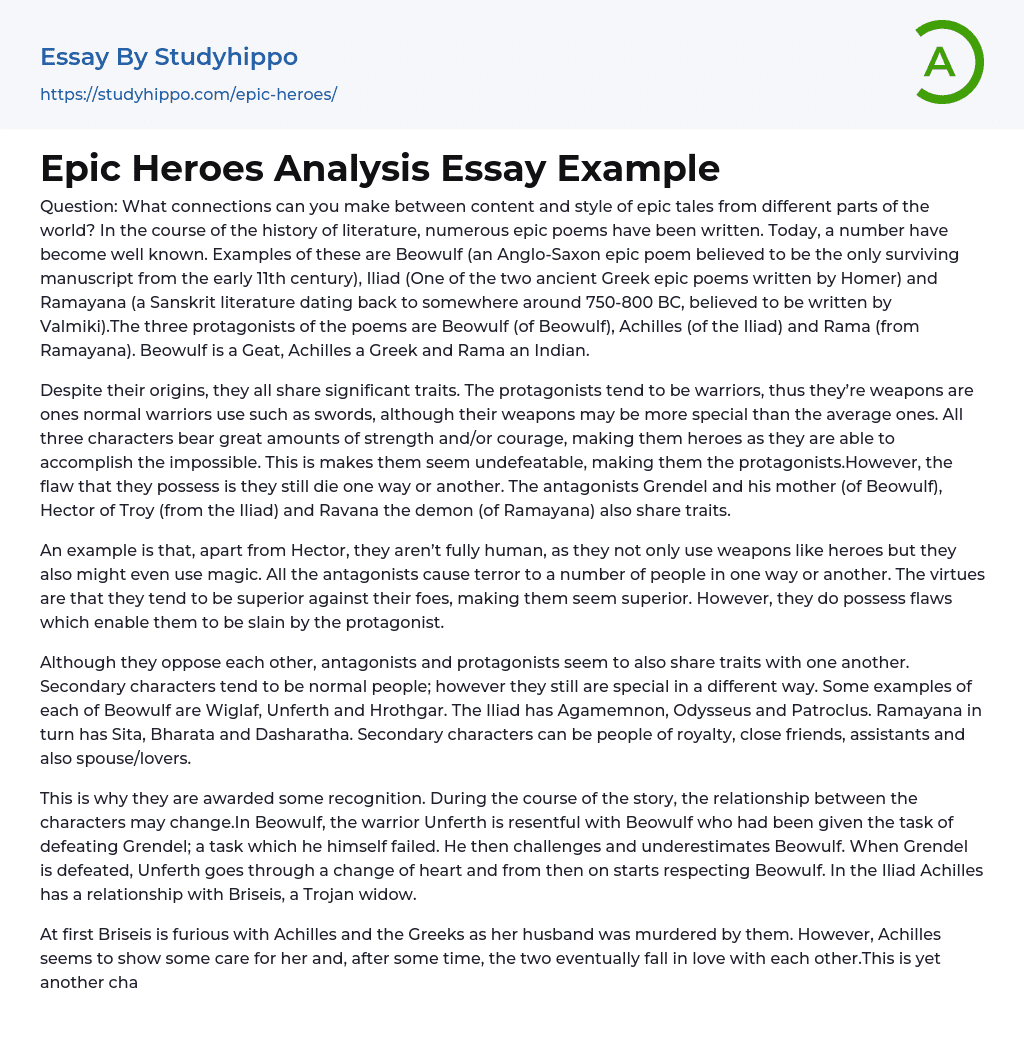 Epic Heroes Analysis Essay Example