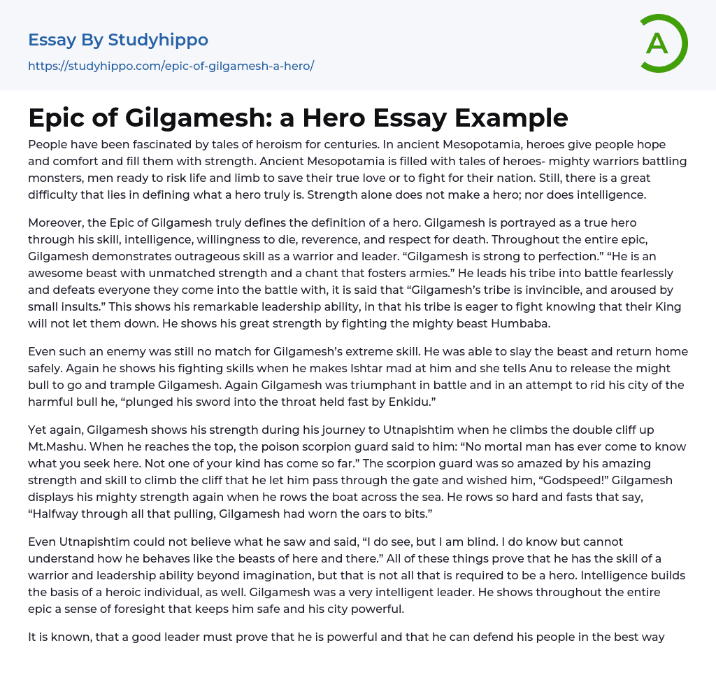 Epic of Gilgamesh: a Hero Essay Example