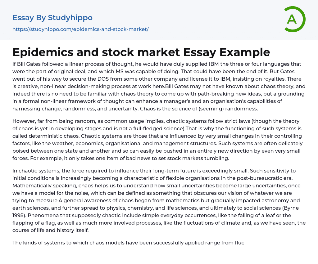 Epidemics and stock market Essay Example