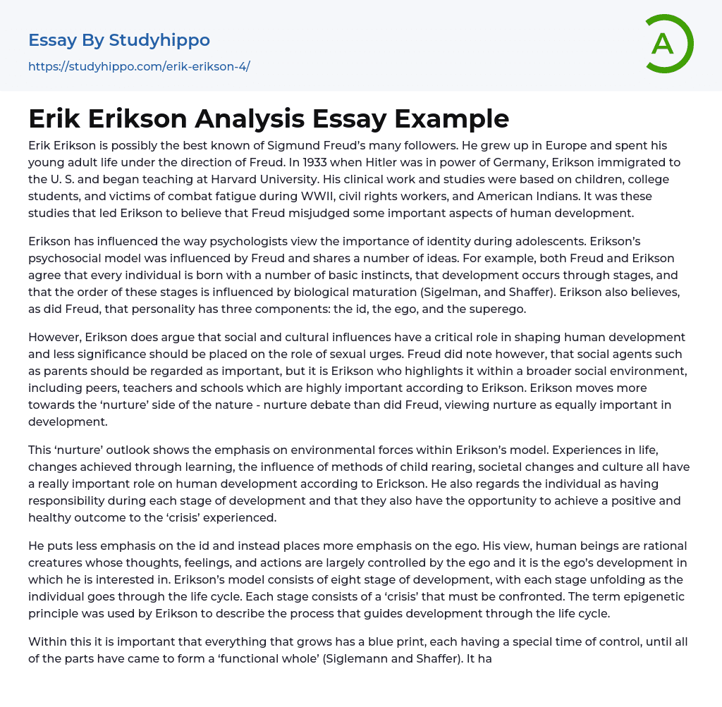 Erik Erikson Analysis Essay Example