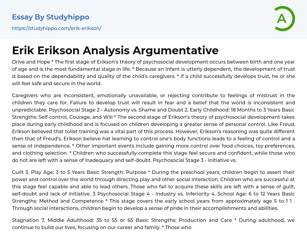 Erik Erikson Analysis Argumentative Essay Example