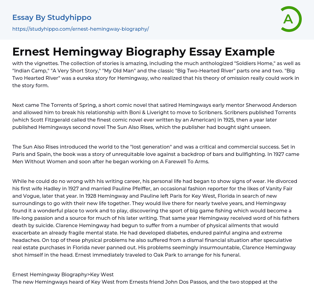 Ernest Hemingway Biography Essay Example