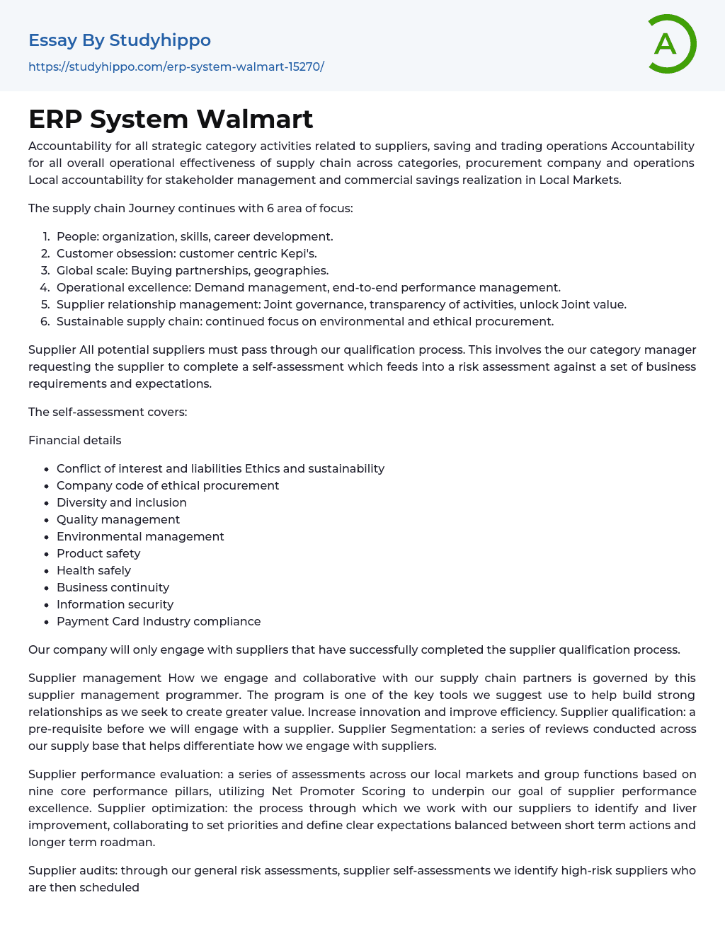 ERP System Walmart Essay Example