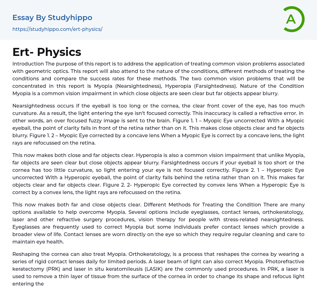 Ert- Physics Essay Example