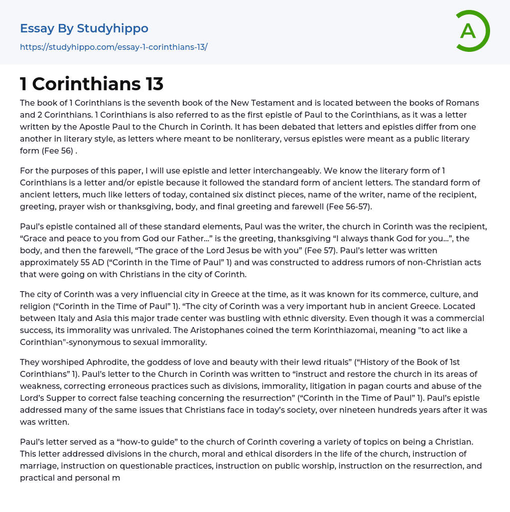 1 Corinthians 13 Essay Example