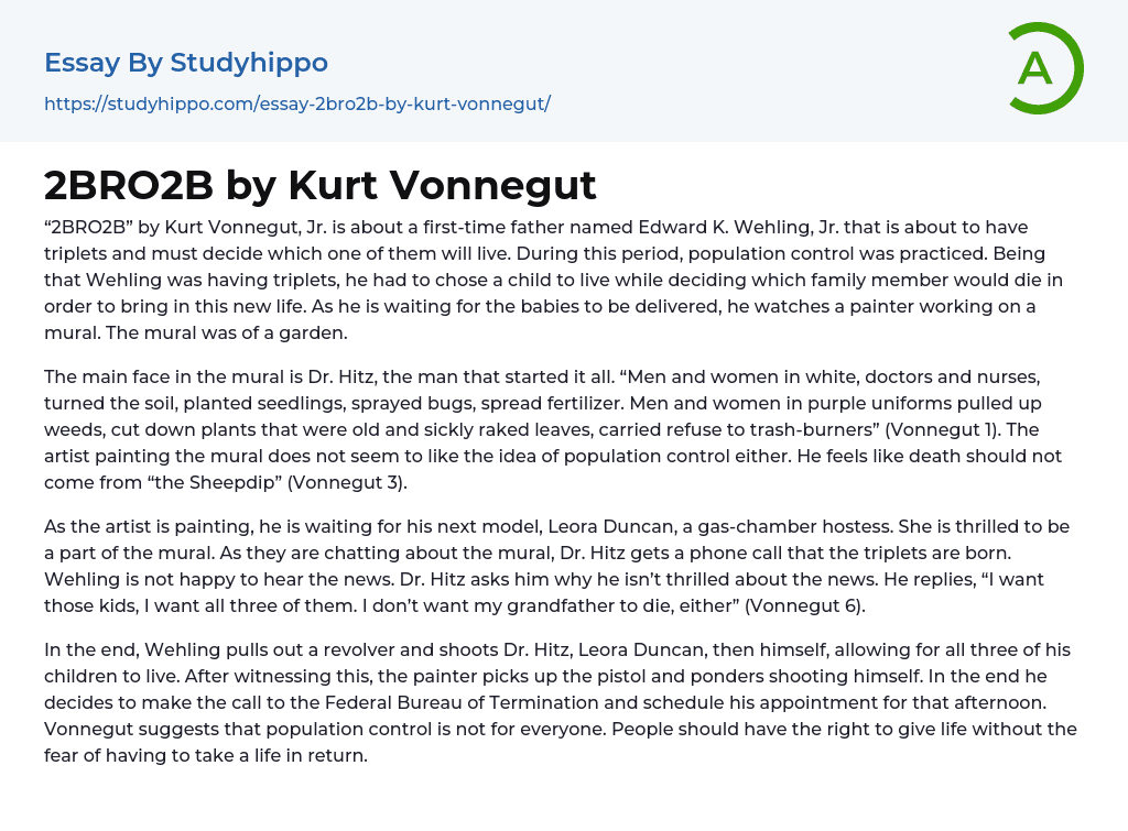 2BRO2B by Kurt Vonnegut Essay Example