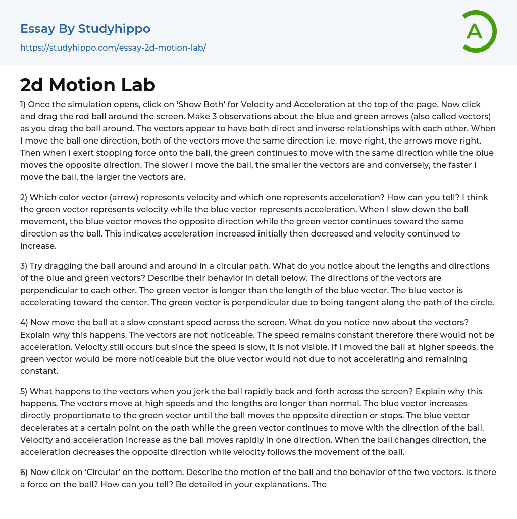 2d Motion Lab Essay Example