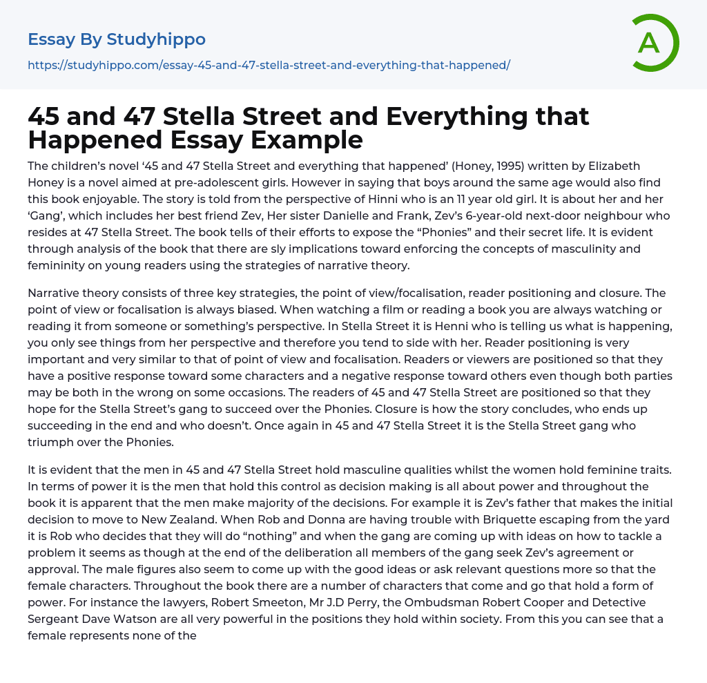 45 and 47 Stella Street and Everything that Happened Essay Example