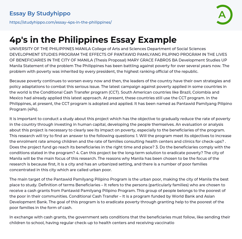 essay for pantawid pamilyang pilipino program