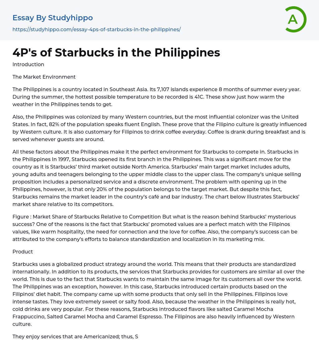4P’s of Starbucks in the Philippines Essay Example