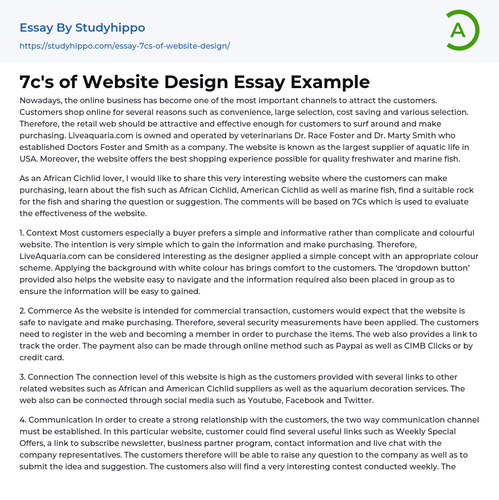 7c’s of Website Design Essay Example
