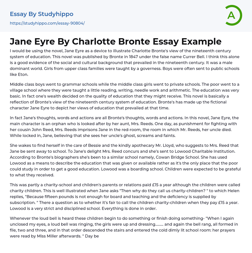 Jane Eyre By Charlotte Bronte Essay Example