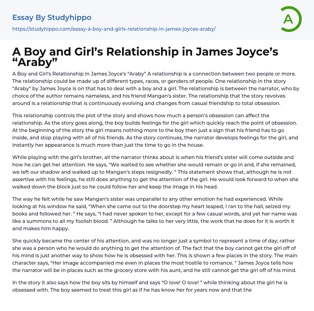 A Boy and Girl’s Relationship in James Joyce’s “Araby” Essay Example