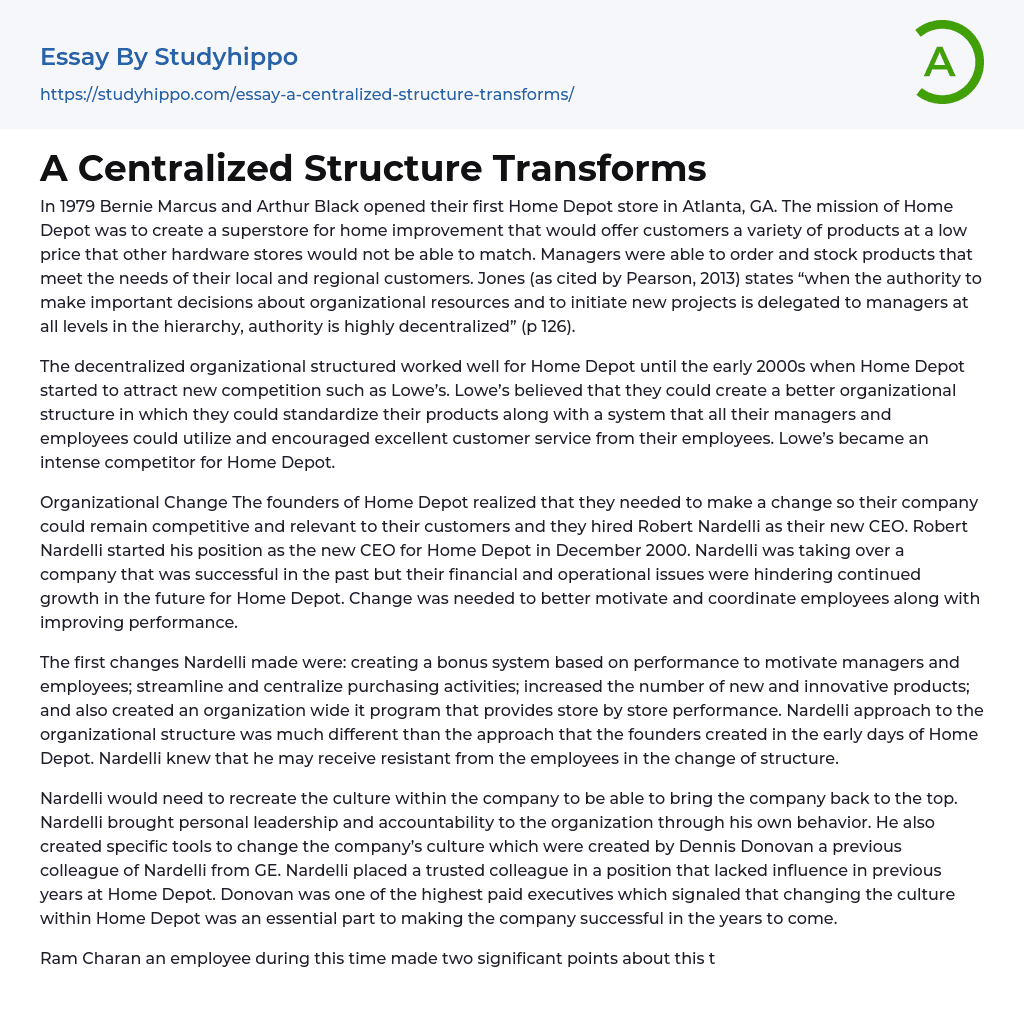 A Centralized Structure Transforms Essay Example