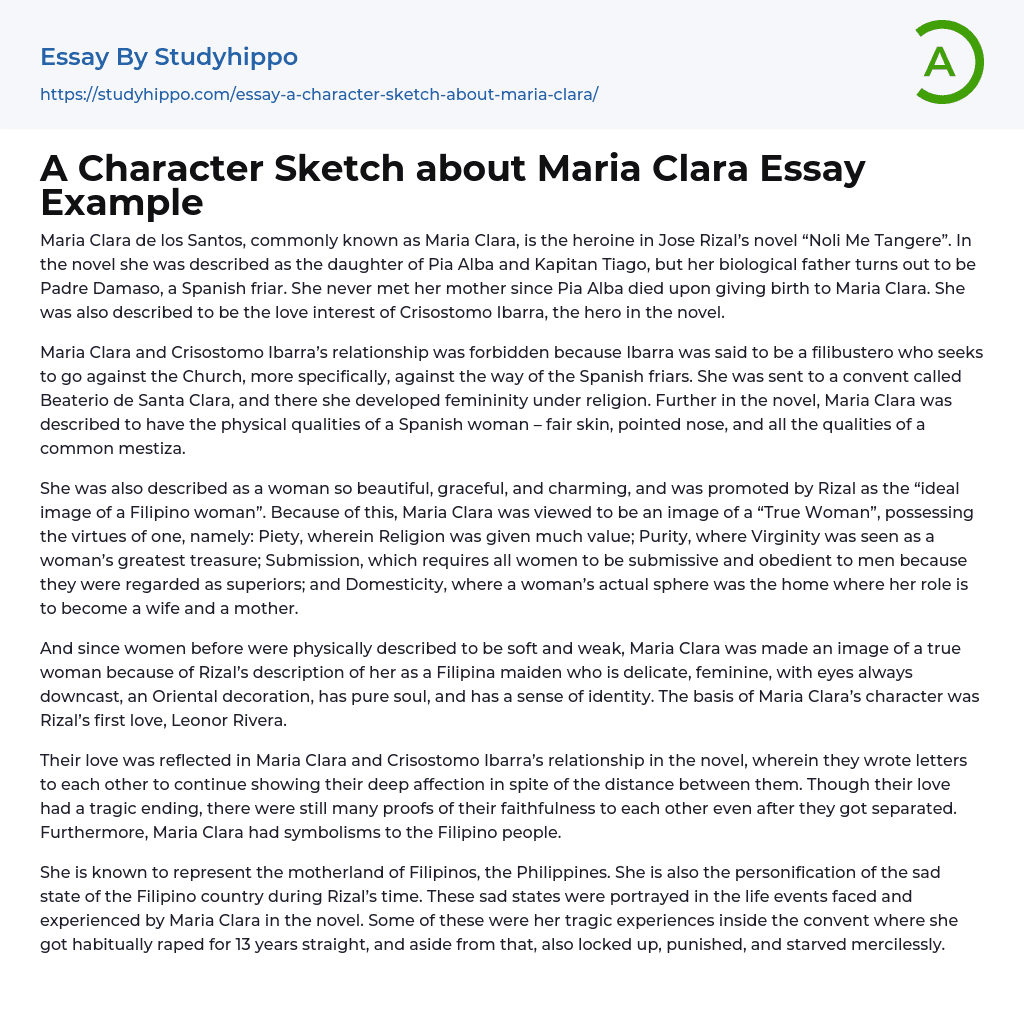 A Character Sketch about Maria Clara Essay Example