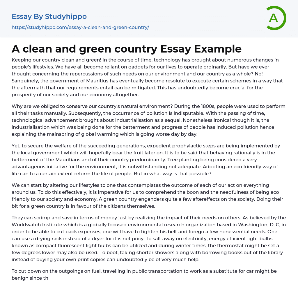 A clean and green country Essay Example