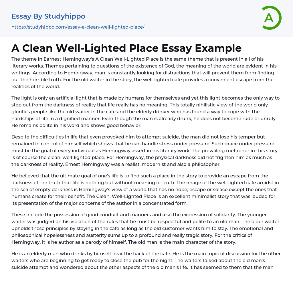 A Clean Well-Lighted Place Essay Example