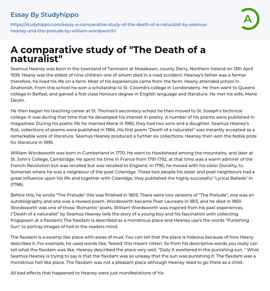 A comparative study of “The Death of a naturalist” Essay Example