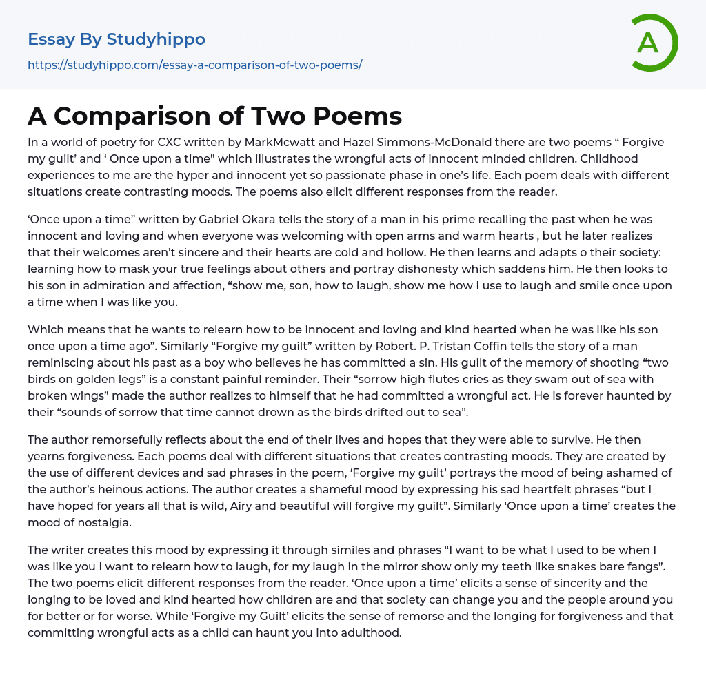 A Comparison of Two Poems Essay Example