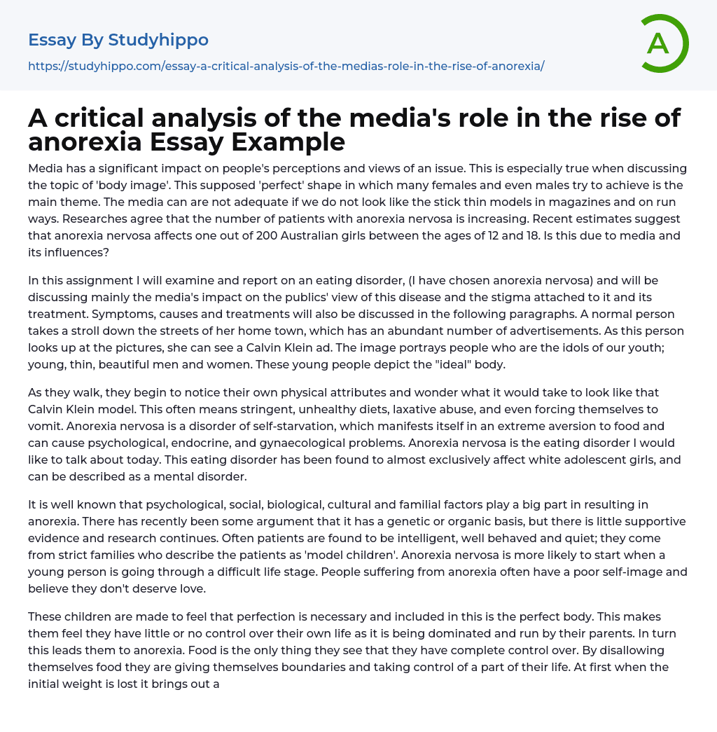 A critical analysis of the media’s role in the rise of anorexia Essay Example