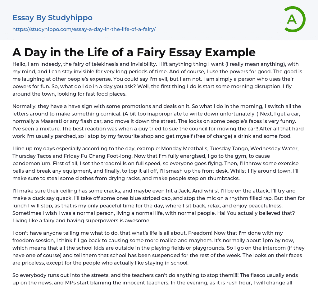 A Day in the Life of a Fairy Essay Example