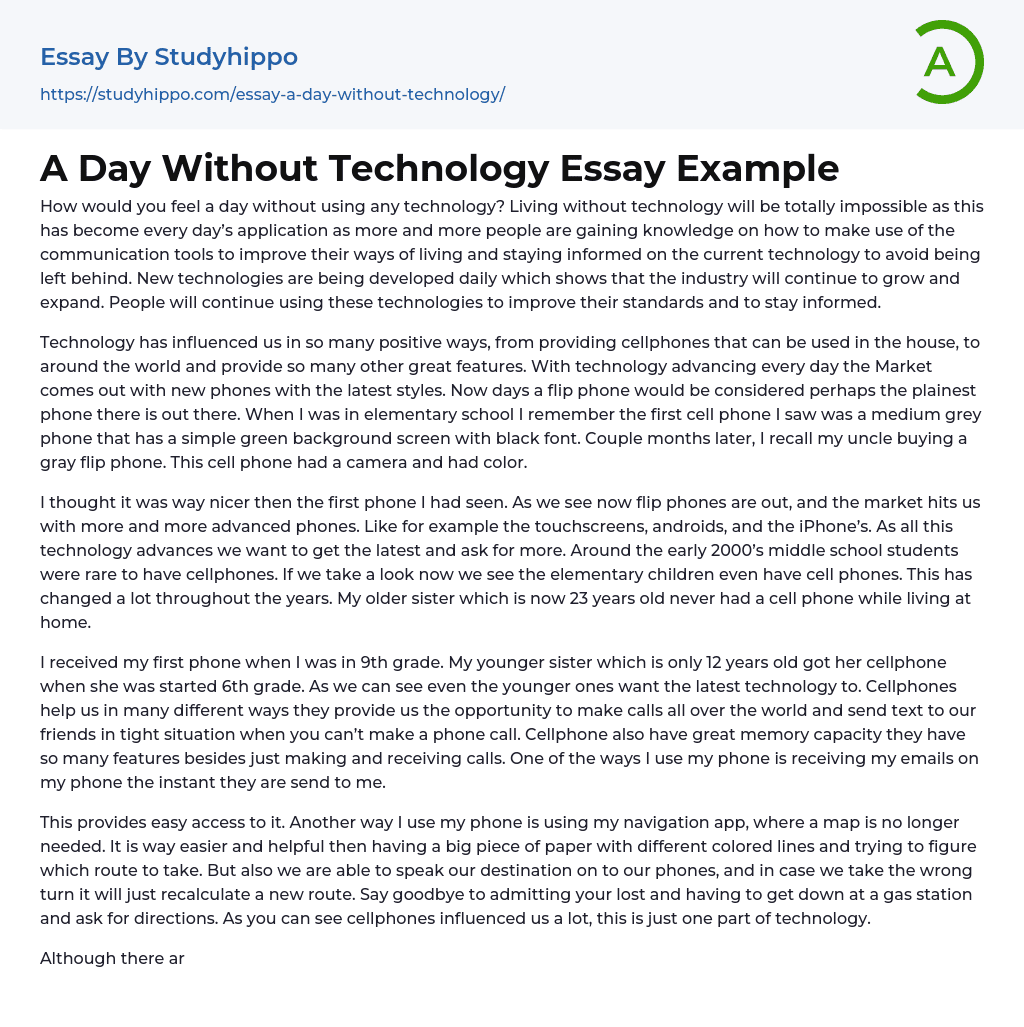 A Day Without Technology Essay Example