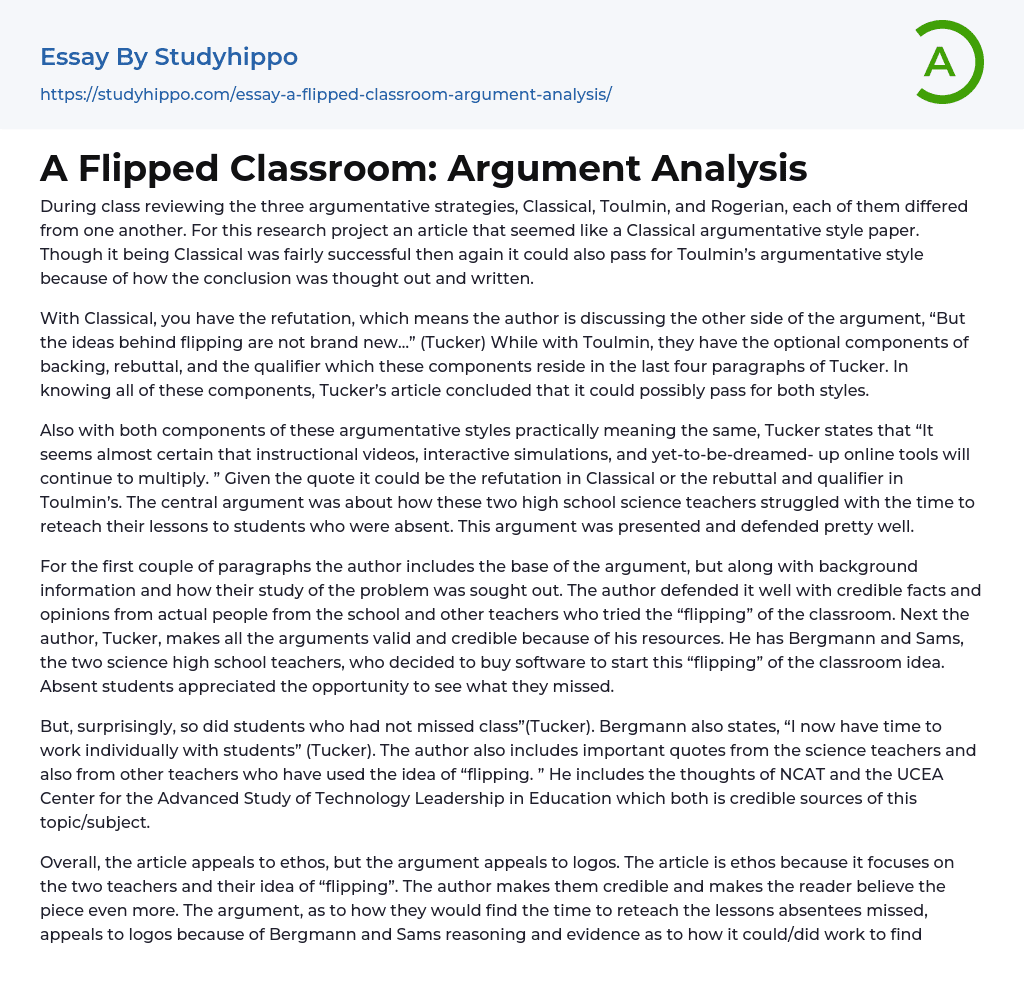 A Flipped Classroom: Argument Analysis Essay Example