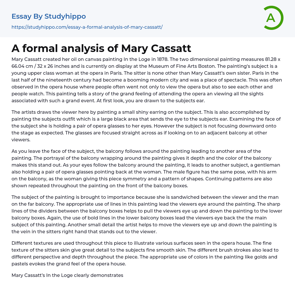 A formal analysis of Mary Cassatt Essay Example