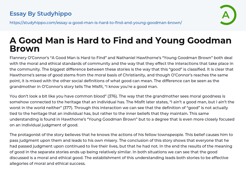 A Good Man is Hard to Find and Young Goodman Brown Essay Example