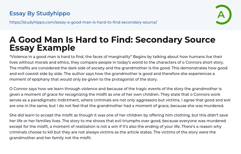 A Good Man Is Hard to Find: Secondary Source Essay Example