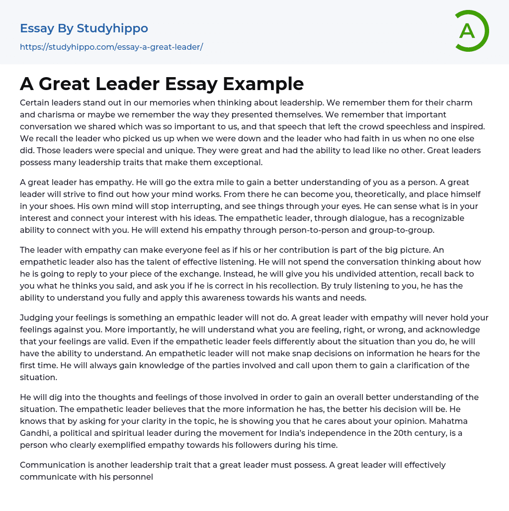 A Great Leader Essay Example