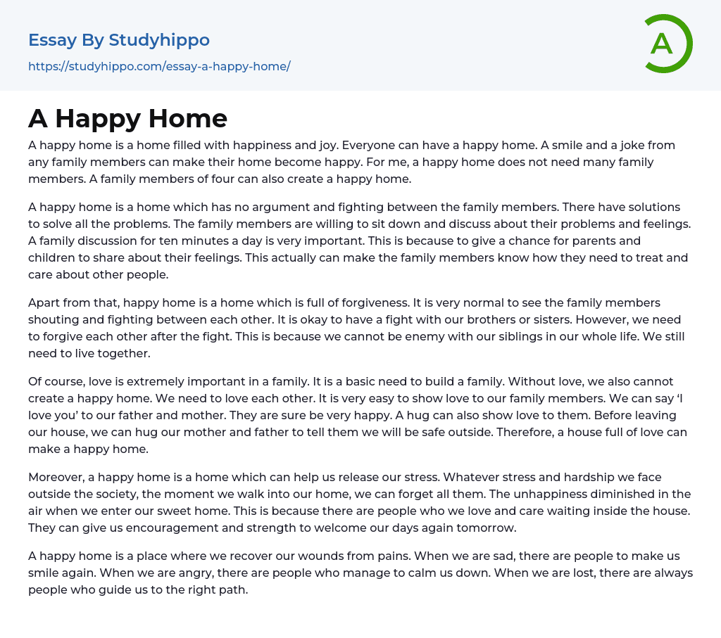 A Happy Home Essay Example