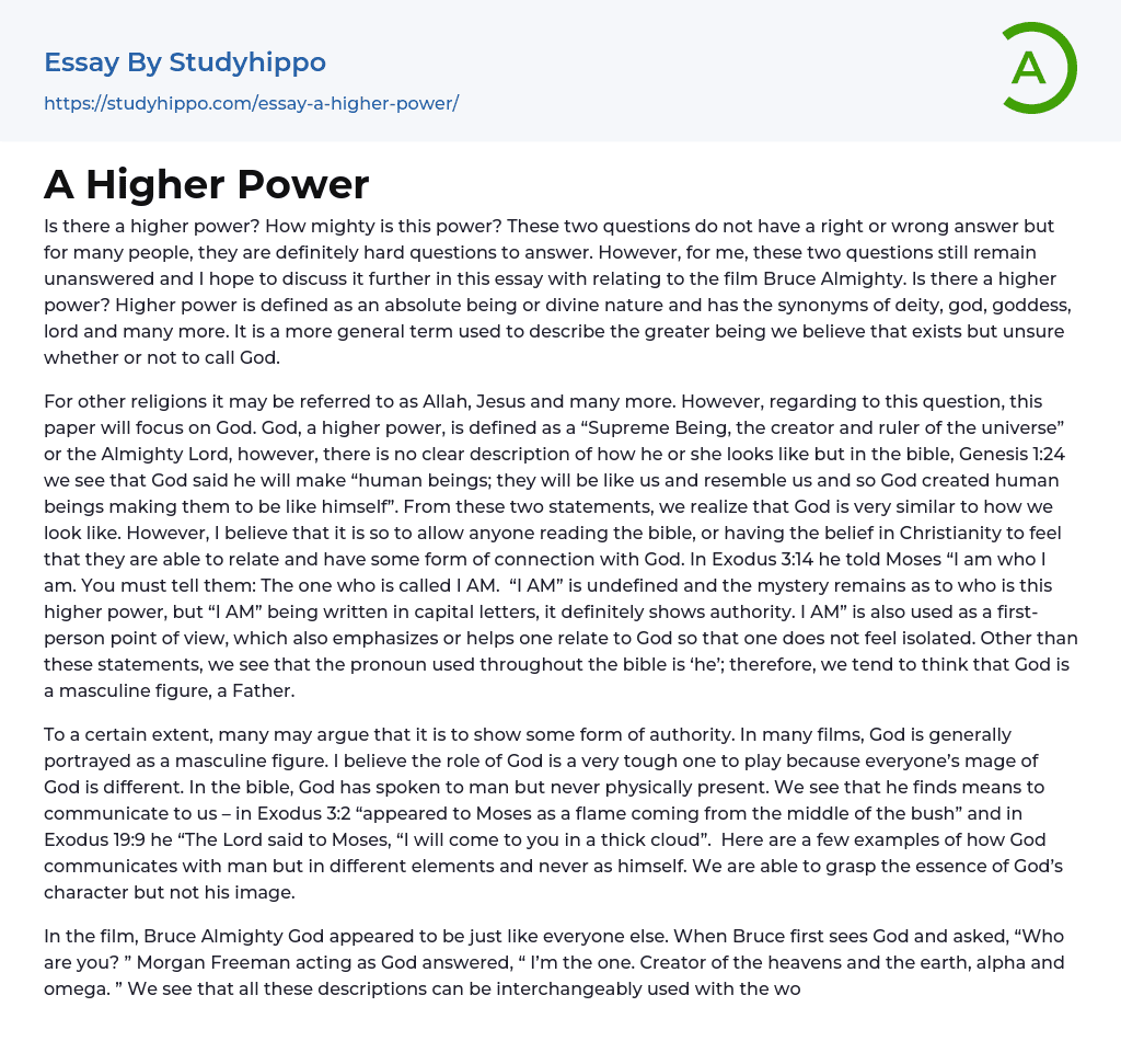 A Higher Power Essay Example