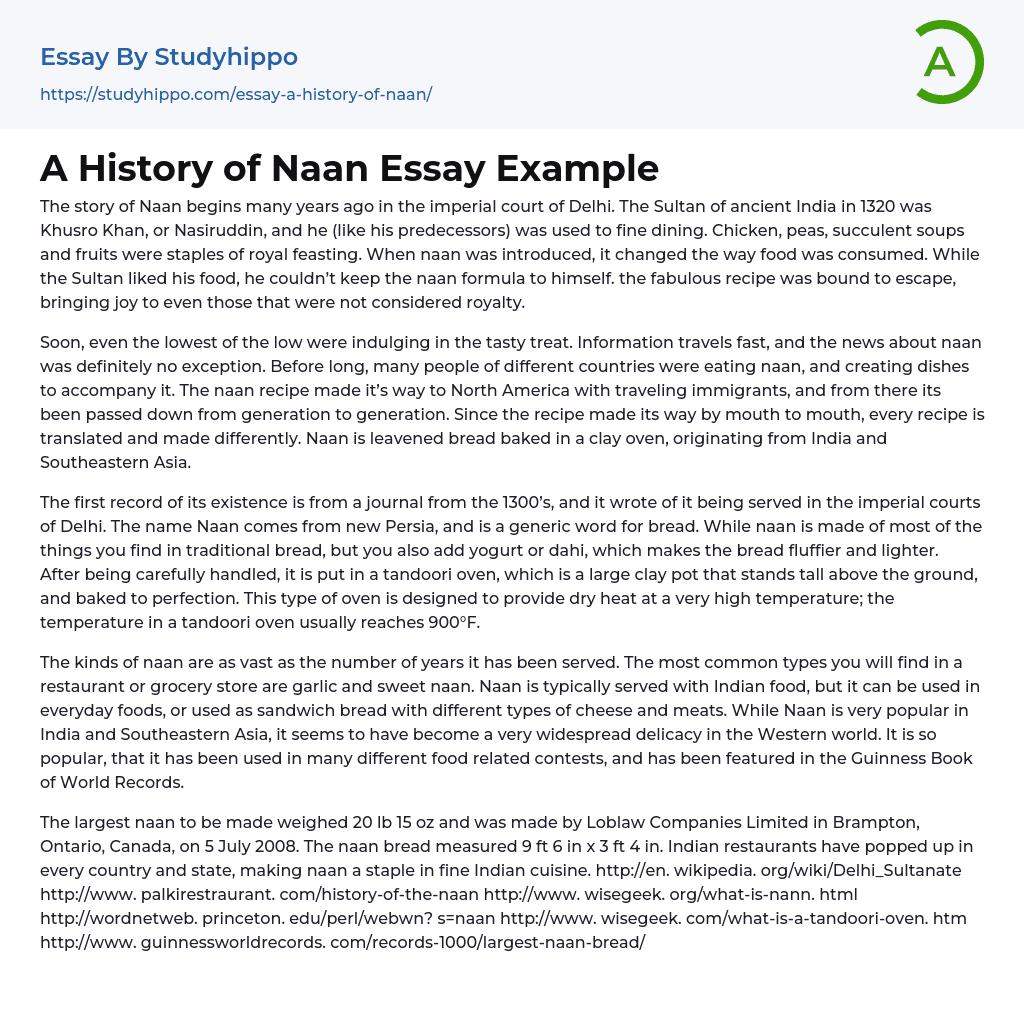 A History of Naan Essay Example