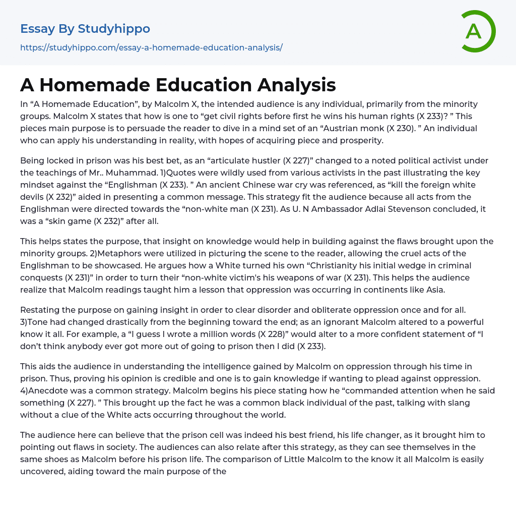 A Homemade Education Analysis Essay Example