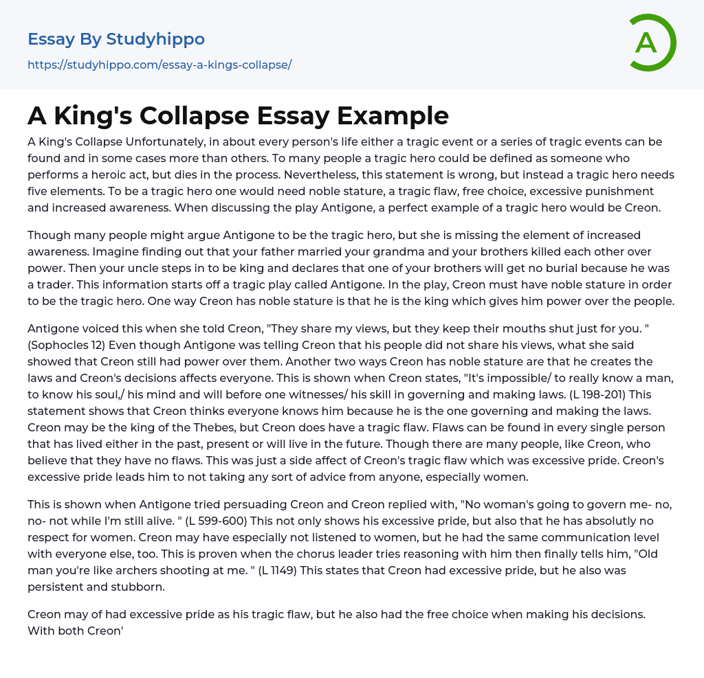 A King’s Collapse Essay Example