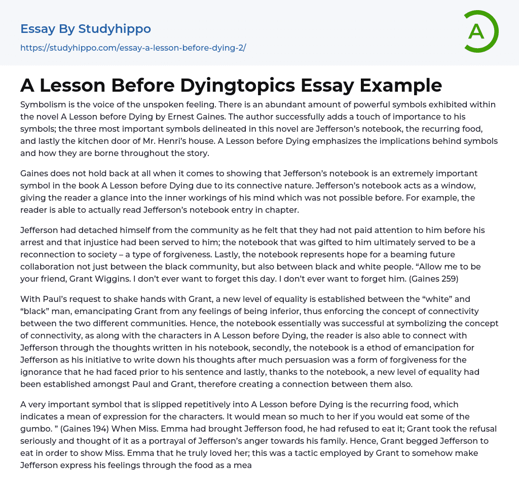 A Lesson Before Dyingtopics Essay Example