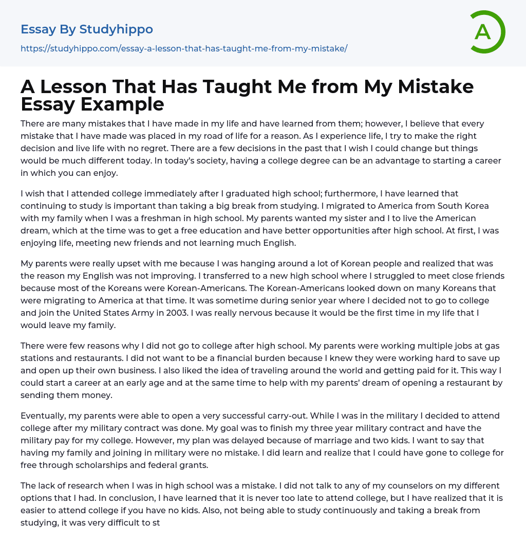 major mistake you made in your life essay
