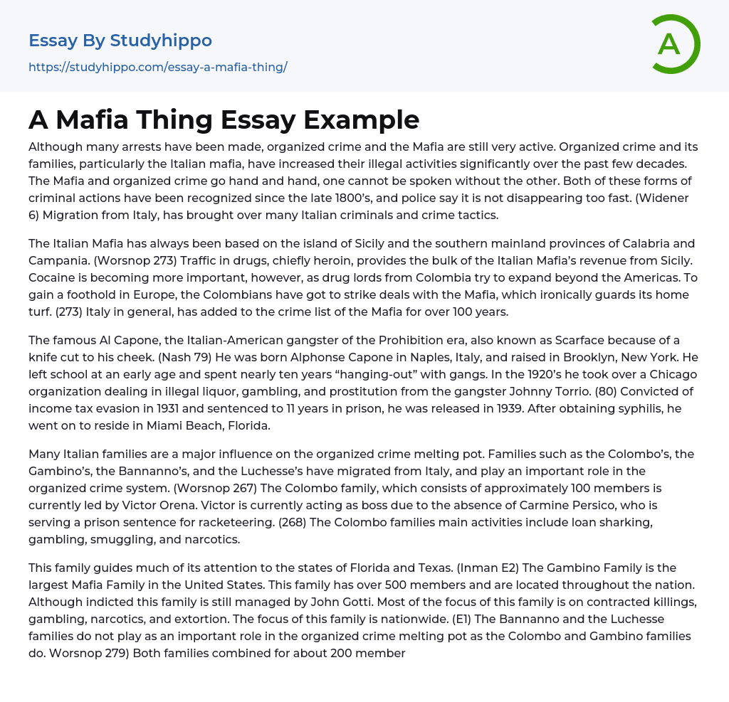 A Mafia Thing Essay Example