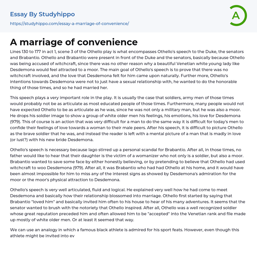 A marriage of convenience Essay Example