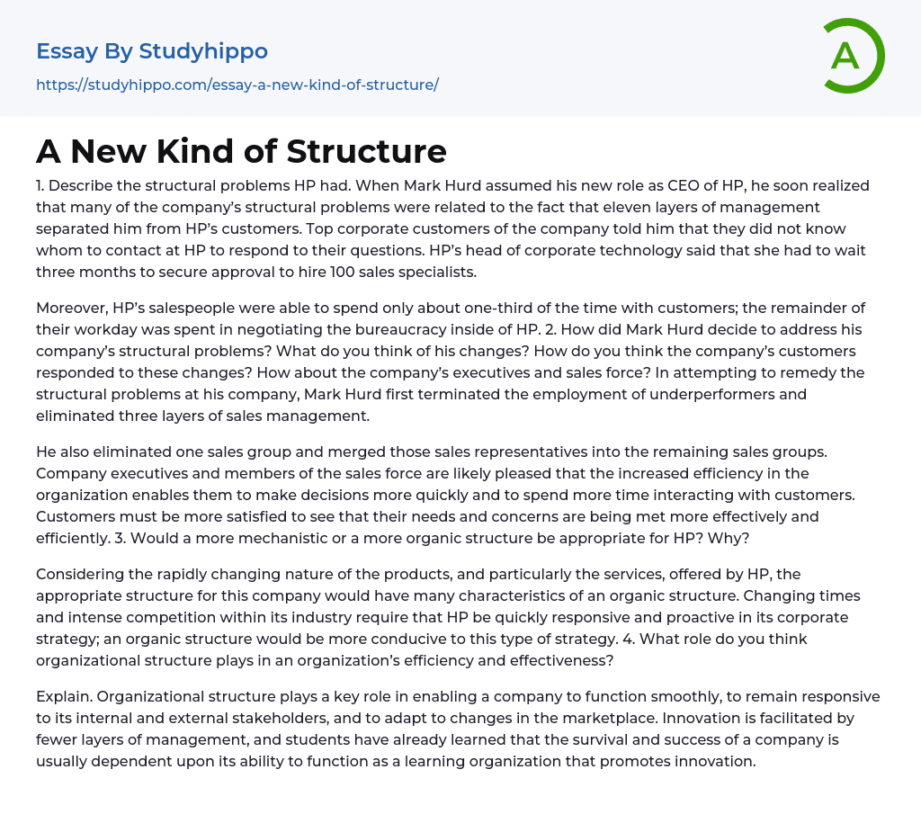 A New Kind of Structure Essay Example