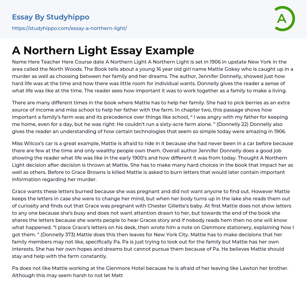 A Northern Light Essay Example