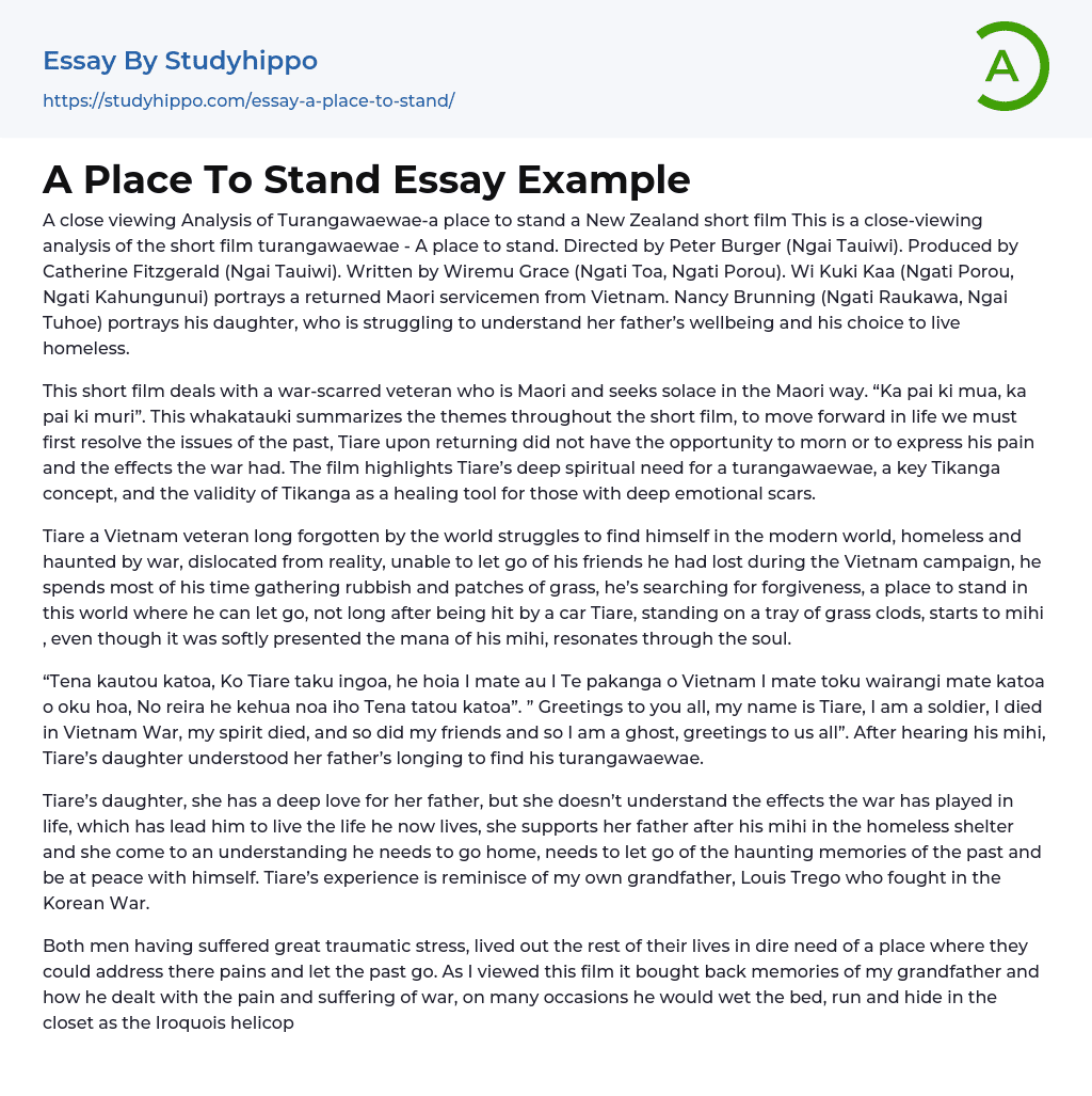 A Place To Stand Essay Example