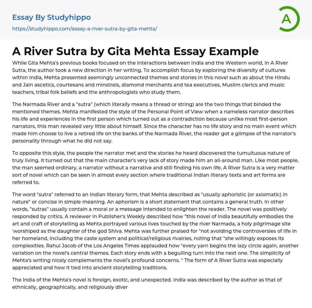 A River Sutra by Gita Mehta Essay Example