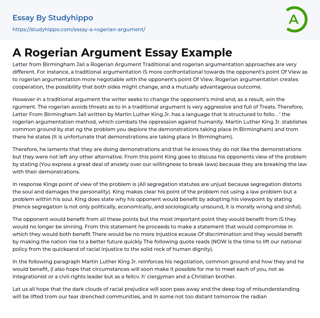 A Rogerian Argument Essay Example