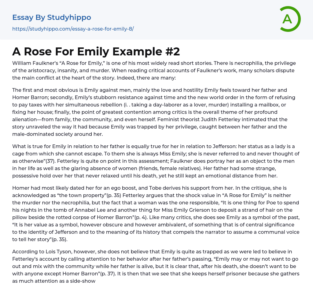 A Rose For Emily Example #2 Essay Example