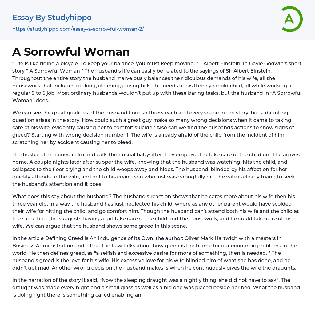 A Sorrowful Woman Essay Example